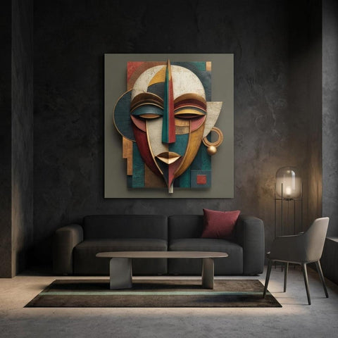 Ayo Rise Aluminum Print - Modern Yoruba Mask Wall Art, Minimalist African Decor, Joyful Spiritual Home Decor, Metallic Geometric Art Piece
