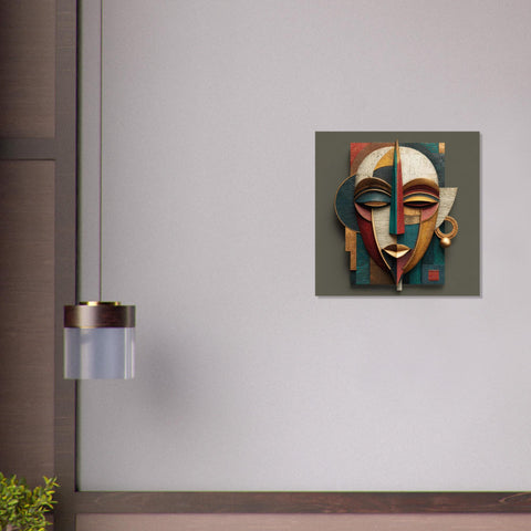 Ayo Rise Aluminum Print - Modern Yoruba Mask Wall Art, Minimalist African Decor, Joyful Spiritual Home Decor, Metallic Geometric Art Piece