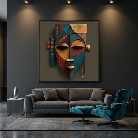Etu Spirit Metal Wall Art – Modern Yoruba Mask Abstract Aluminum Print, Geometric Wall Decor, Contemporary Spiritual Home Decor Gift