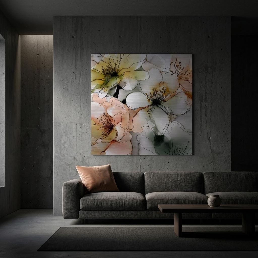 Bright Veil Brushed Aluminum Print - Serene Floral Art | Modern Metallic Wall Decor | Elegant Home Accent