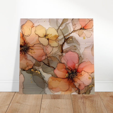 Twilight Glow Brushed Aluminum Print | Modern Abstract Wall Art | Serene Amber & Rose Art | Industrial Home Decor Gift