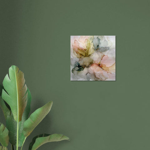 Whisperleaf Brushed Aluminum Print - Modern Abstract Nature Art, Metallic Wall Decor, Serene Green Leaf Artwork Gift
