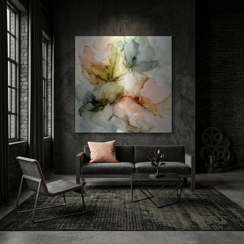Whisperleaf Brushed Aluminum Print - Modern Abstract Nature Art, Metallic Wall Decor, Serene Green Leaf Artwork Gift