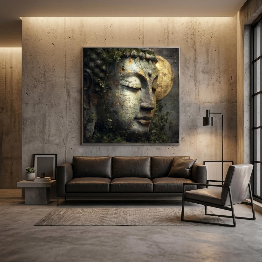 Serenity Buddha Brushed Aluminum Print - Modern Zen Art, Brushed Metal Wall Decor, Minimalist Meditation Gift