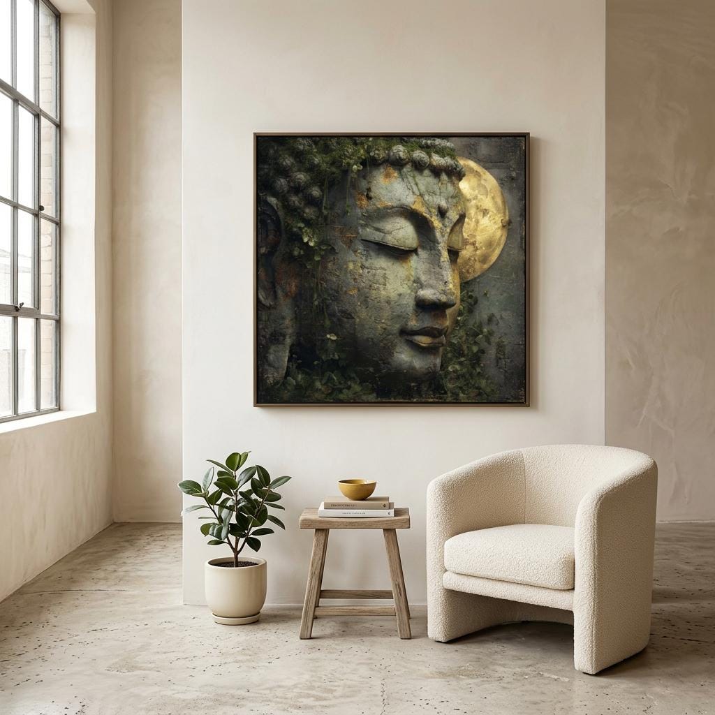 Serenity Buddha Brushed Aluminum Print - Modern Zen Art, Brushed Metal Wall Decor, Minimalist Meditation Gift