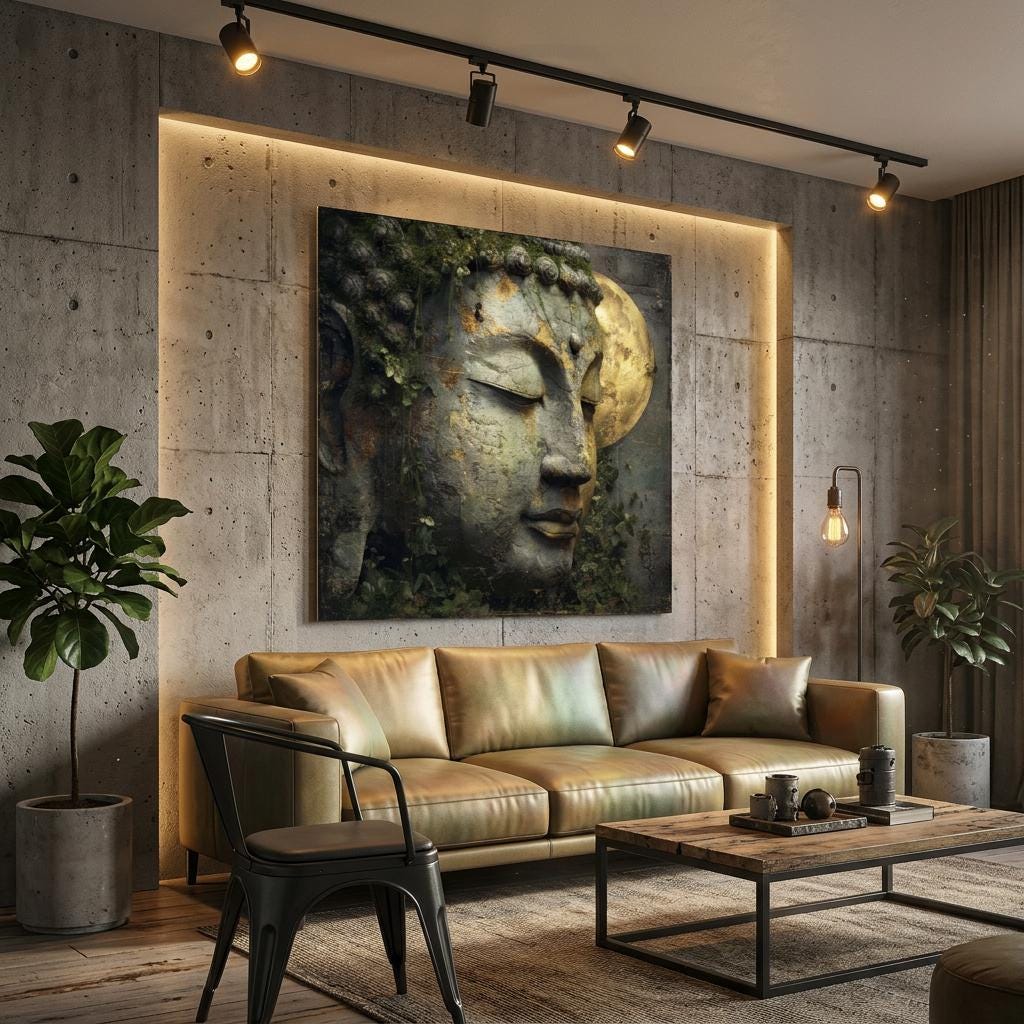 Serenity Buddha Brushed Aluminum Print - Modern Zen Art, Brushed Metal Wall Decor, Minimalist Meditation Gift