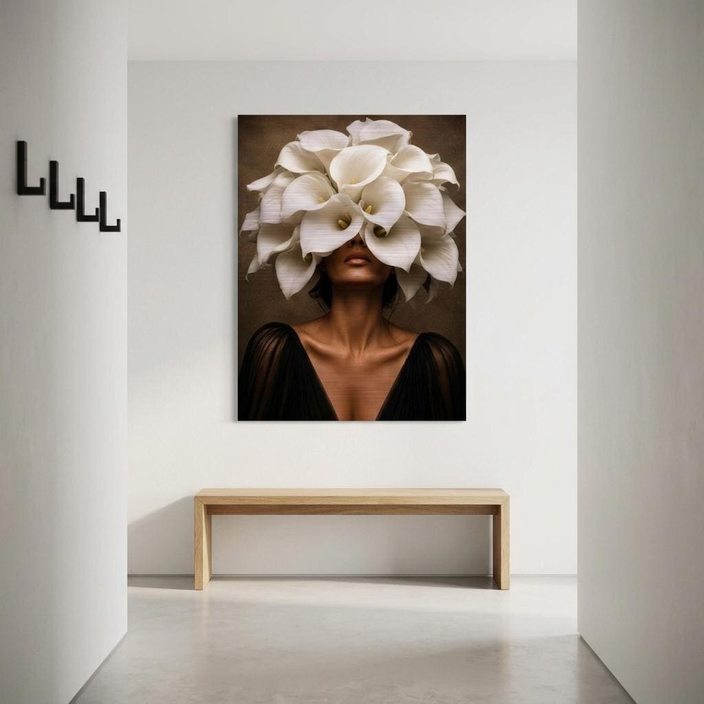 Luminous Bloom Brushed Aluminum Print - Modern Botanical Wall Art, Brushed Metal Floral Decor, Industrial Minimalist Calla Lily Fine Art