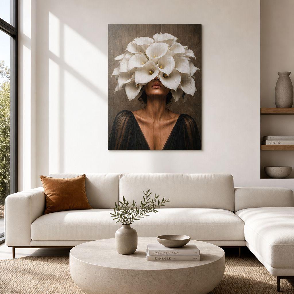 Luminous Bloom Brushed Aluminum Print - Modern Botanical Wall Art, Brushed Metal Floral Decor, Industrial Minimalist Calla Lily Fine Art