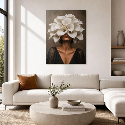 Luminous Bloom Brushed Aluminum Print - Modern Botanical Wall Art, Brushed Metal Floral Decor, Industrial Minimalist Calla Lily Fine Art
