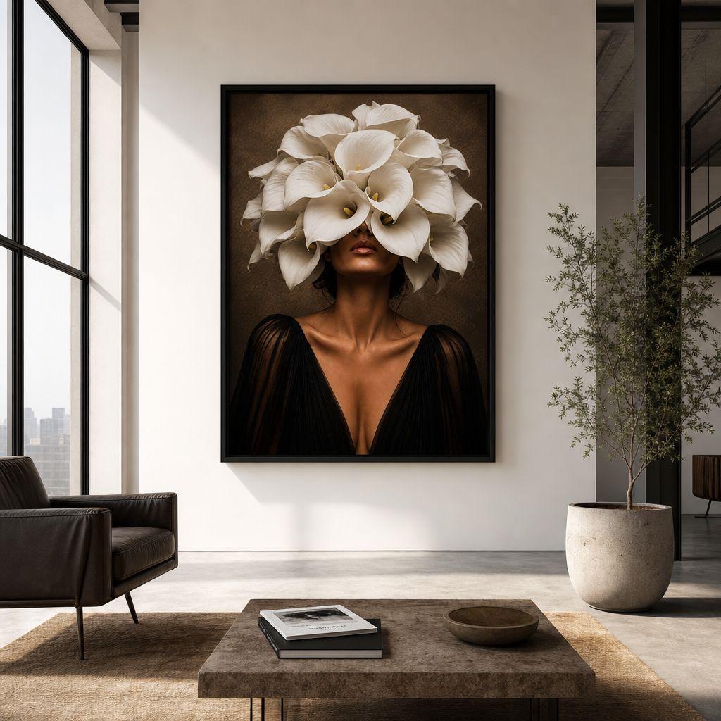 Luminous Bloom Brushed Aluminum Print - Modern Botanical Wall Art, Brushed Metal Floral Decor, Industrial Minimalist Calla Lily Fine Art