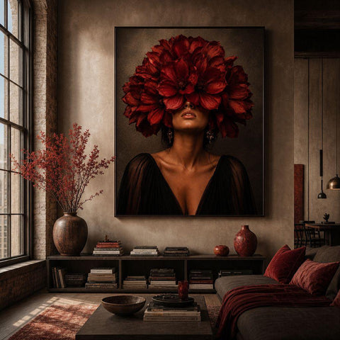 Crimson Bloom Aluminum Print | Avant-Garden Surreal Floral Wall Art | Industrial Metallic Flower Decor | Modern Botanical Statement Piece