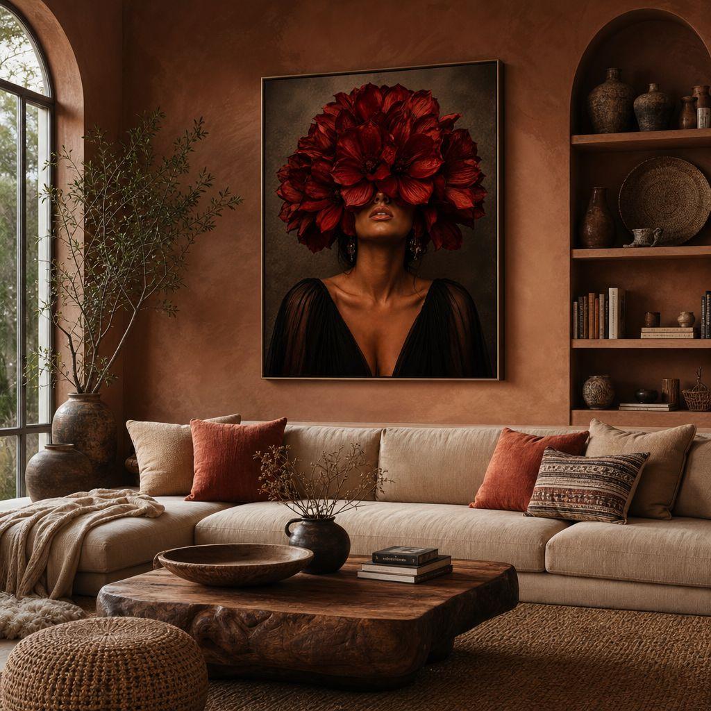Crimson Bloom Aluminum Print | Avant-Garden Surreal Floral Wall Art | Industrial Metallic Flower Decor | Modern Botanical Statement Piece