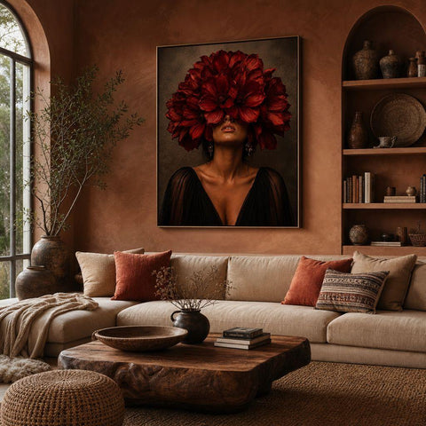 Crimson Bloom Aluminum Print | Avant-Garden Surreal Floral Wall Art | Industrial Metallic Flower Decor | Modern Botanical Statement Piece