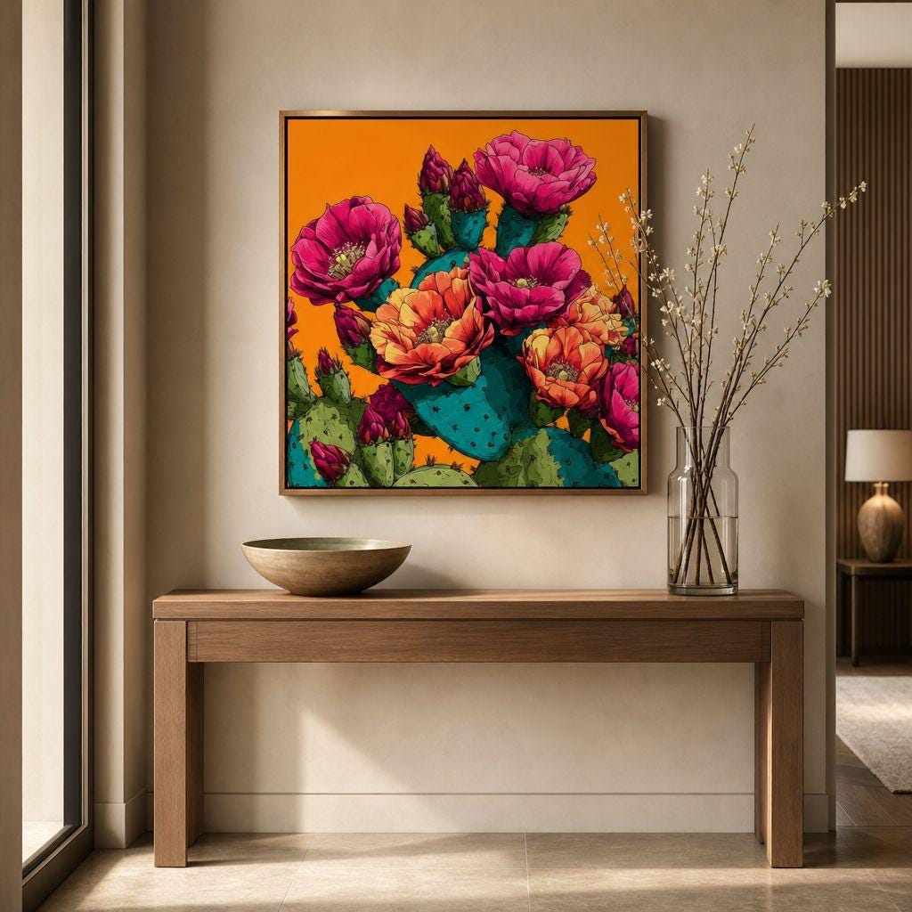 Radiant Prickly Pear - Brushed Aluminum Print | Bold Cactus Pop Art | Contemporary Metal Wall Art | Modern Home Decor Gift