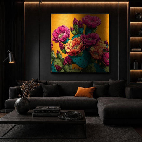 Radiant Prickly Pear - Brushed Aluminum Print | Bold Cactus Pop Art | Contemporary Metal Wall Art | Modern Home Decor Gift