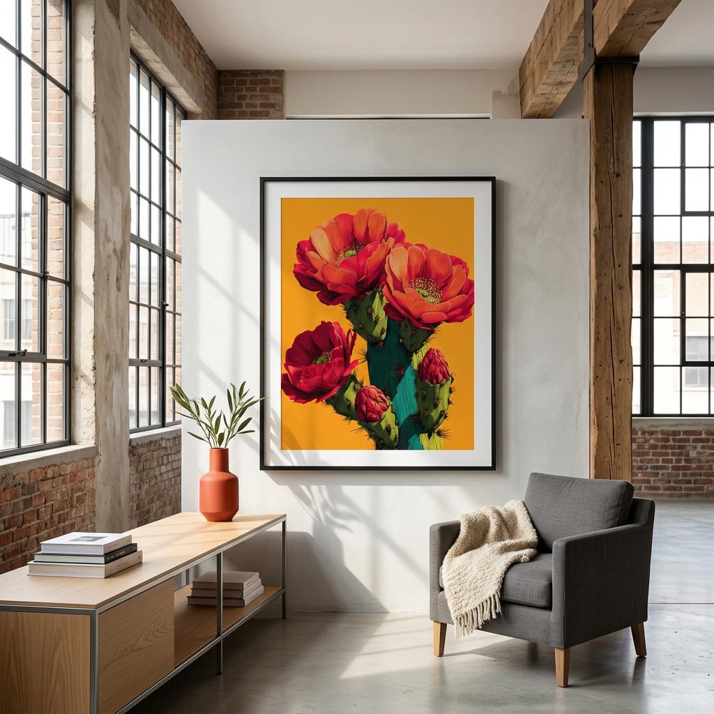 Desert Saguaro - Brushed Aluminum Print | Pop Art Cactus Wall Art | Vibrant Boho Desert Decor | Modern Statement Piece