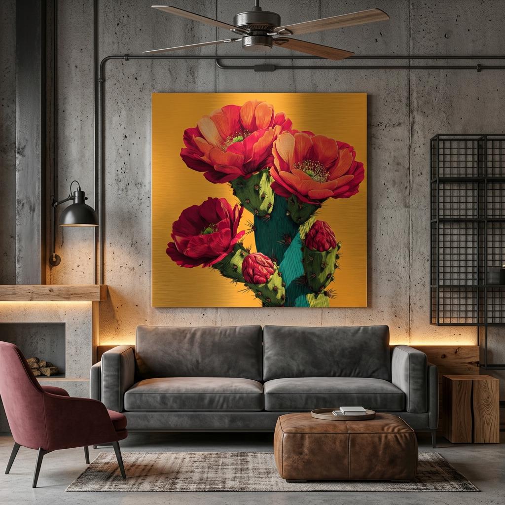 Desert Saguaro - Brushed Aluminum Print | Pop Art Cactus Wall Art | Vibrant Boho Desert Decor | Modern Statement Piece