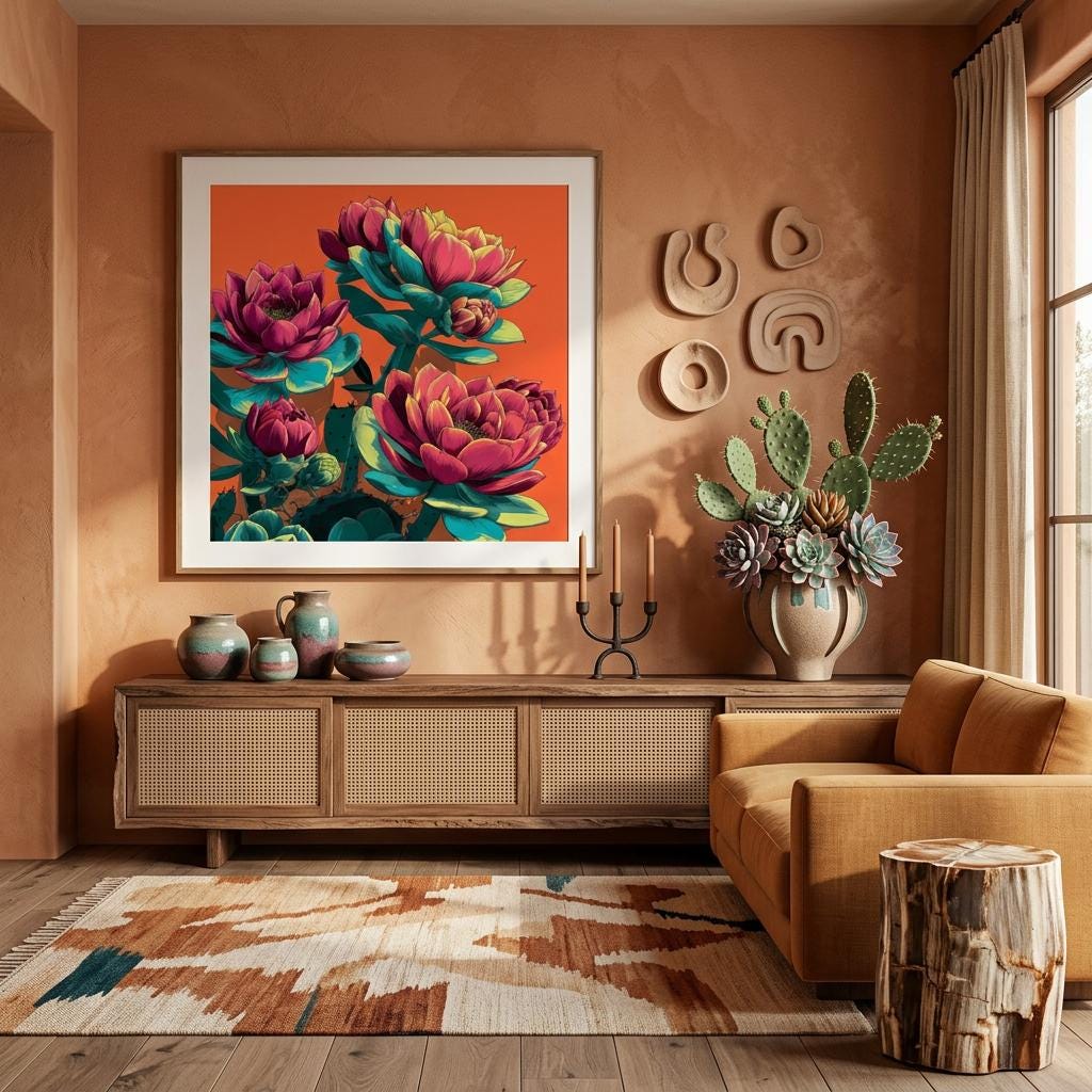 Blooming Succulent - Pop Art Succulent Aluminum Print | Vibrant Desert Bloom Wall Art | Modern Home Decor Gift