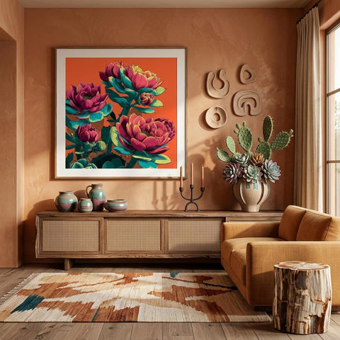 Blooming Succulent - Pop Art Succulent Aluminum Print | Vibrant Desert Bloom Wall Art | Modern Home Decor Gift