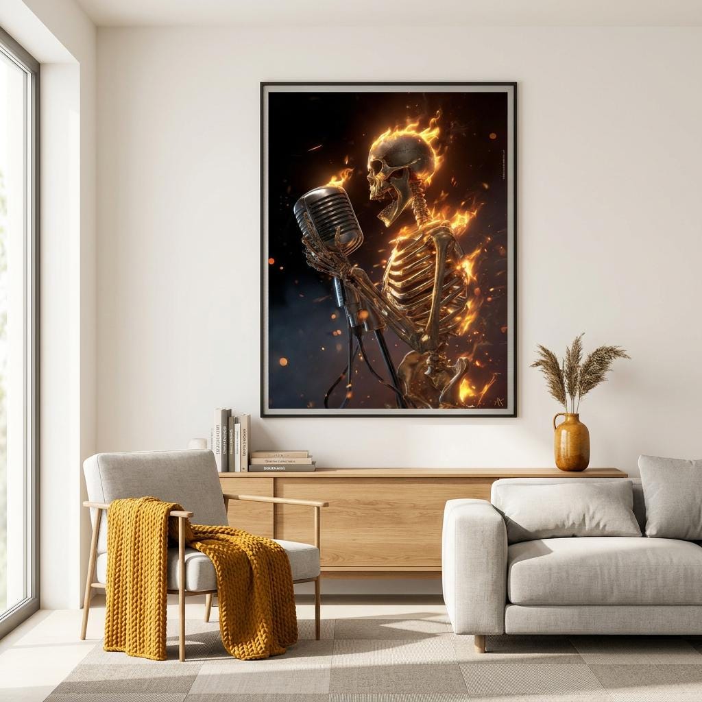 Inferno Unleashed - Aluminum Print | Front man Rock Music Art | The Burning Notes Collection | Modern Metal Wall Decor