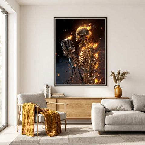 Inferno Unleashed - Aluminum Print | Front man Rock Music Art | The Burning Notes Collection | Modern Metal Wall Decor