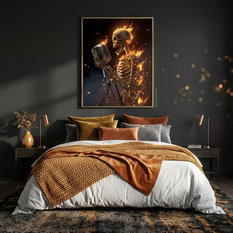 Inferno Unleashed - Aluminum Print | Front man Rock Music Art | The Burning Notes Collection | Modern Metal Wall Decor