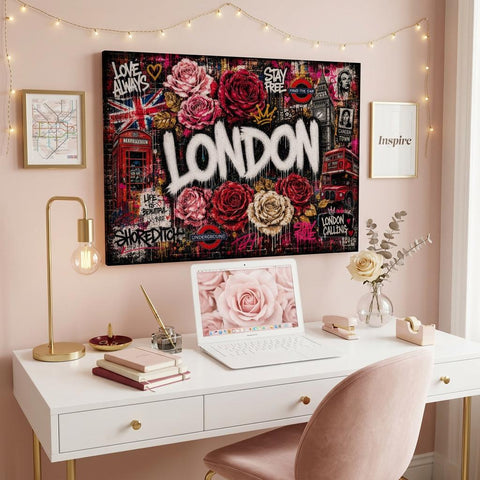 London Punk Rose Aluminum Print, Industrial Graffiti Wall Art, Modern Urban Decor, Edgy Botanical Metal Wall Hanging, Gift for Home