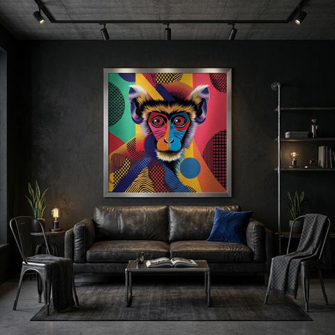 Serengeti Vervet Monkey Aluminum Print | Afro-Pop Art Wildlife | Bold Neon Colors | Modern African Decor Gift