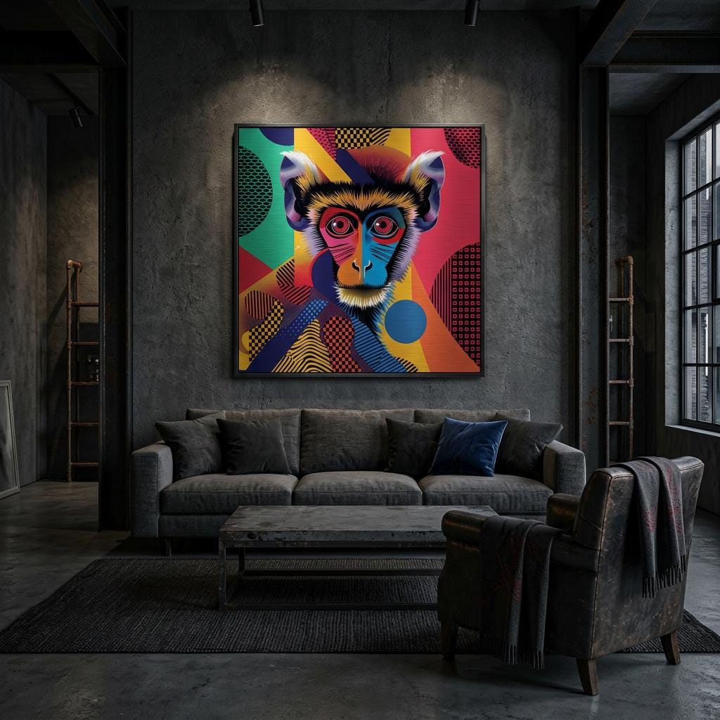 Serengeti Vervet Monkey Aluminum Print | Afro-Pop Art Wildlife | Bold Neon Colors | Modern African Decor Gift