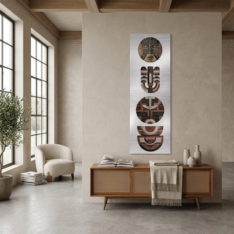 Yoruba Shield II Aluminum Print - African Heritage Wall Art, Modern Abstract Metal Decor, Terracotta Home Decor, Gift for Art Lovers