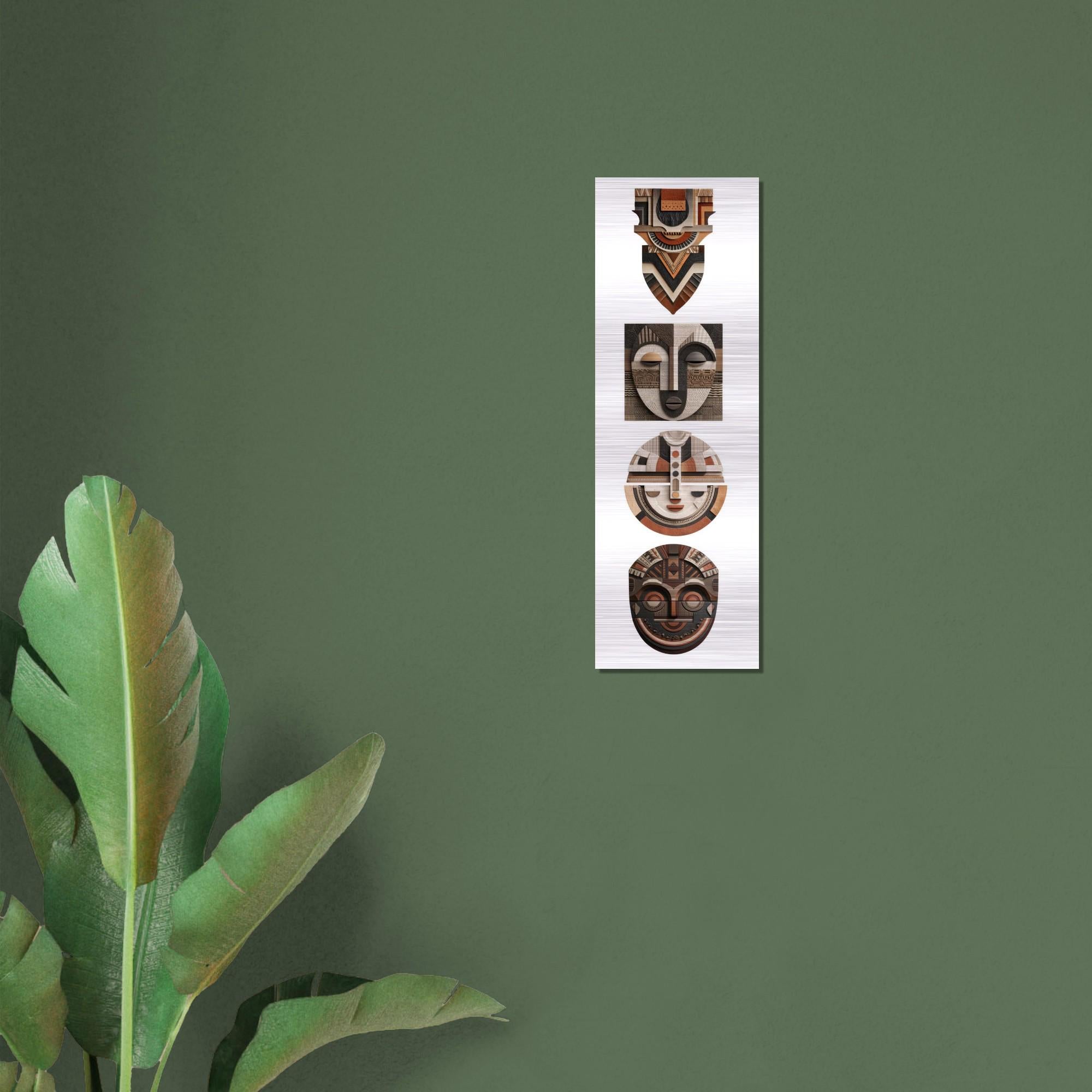 Yoruba Shield III Brushed Aluminum Print - Geometric African Wall Art, Modern Industrial Contemporary Cultural Symbolism, Metal Wall