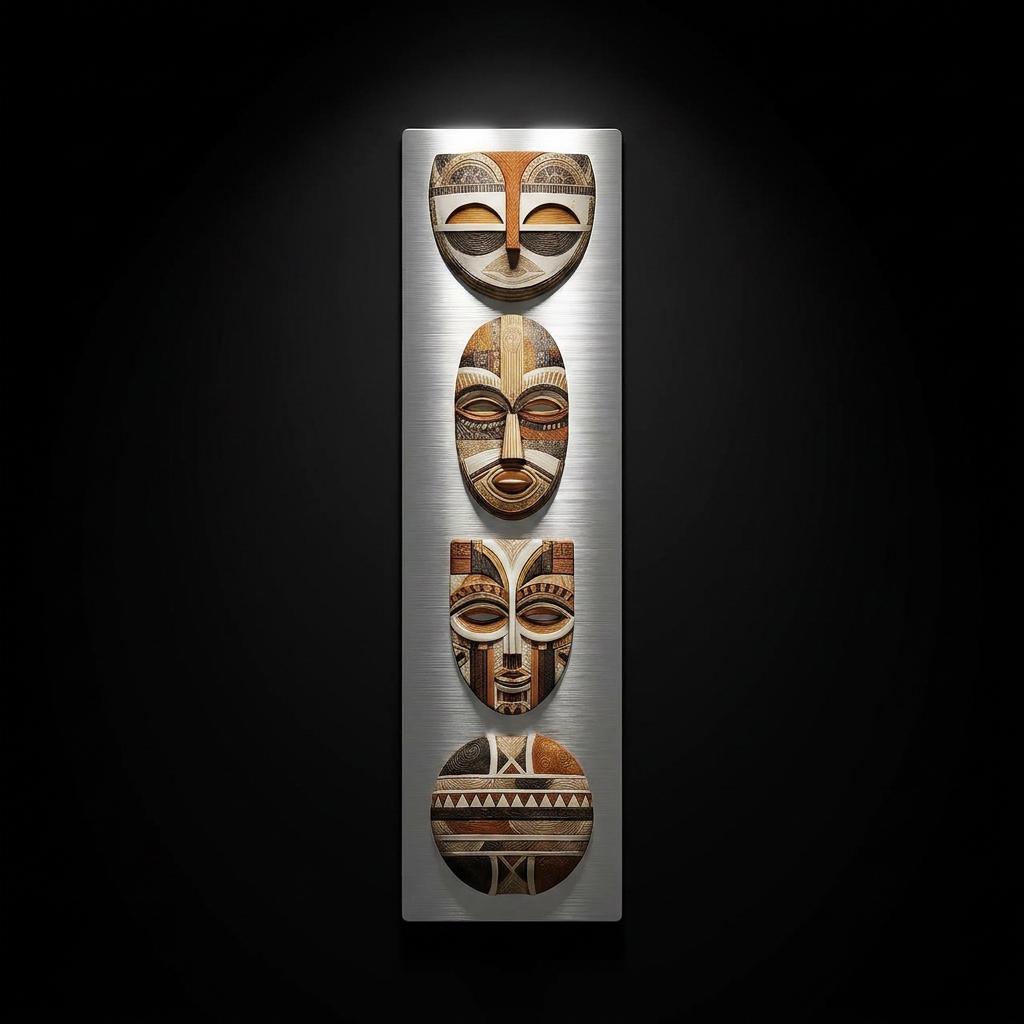 Yoruba Shield I Metal Wall Art, Brushed Aluminum Abstract Decor, African Inspired Minimalist Wall Hanging, Modern Heritage Home Gift