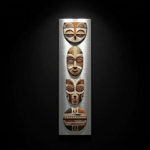 Yoruba Shield I Metal Wall Art, Brushed Aluminum Abstract Decor, African Inspired Minimalist Wall Hanging, Modern Heritage Home Gift