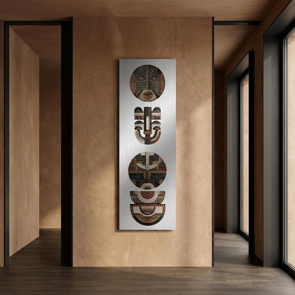 Yoruba Shield II Aluminum Print - African Heritage Wall Art, Modern Abstract Metal Decor, Terracotta Home Decor, Gift for Art Lovers
