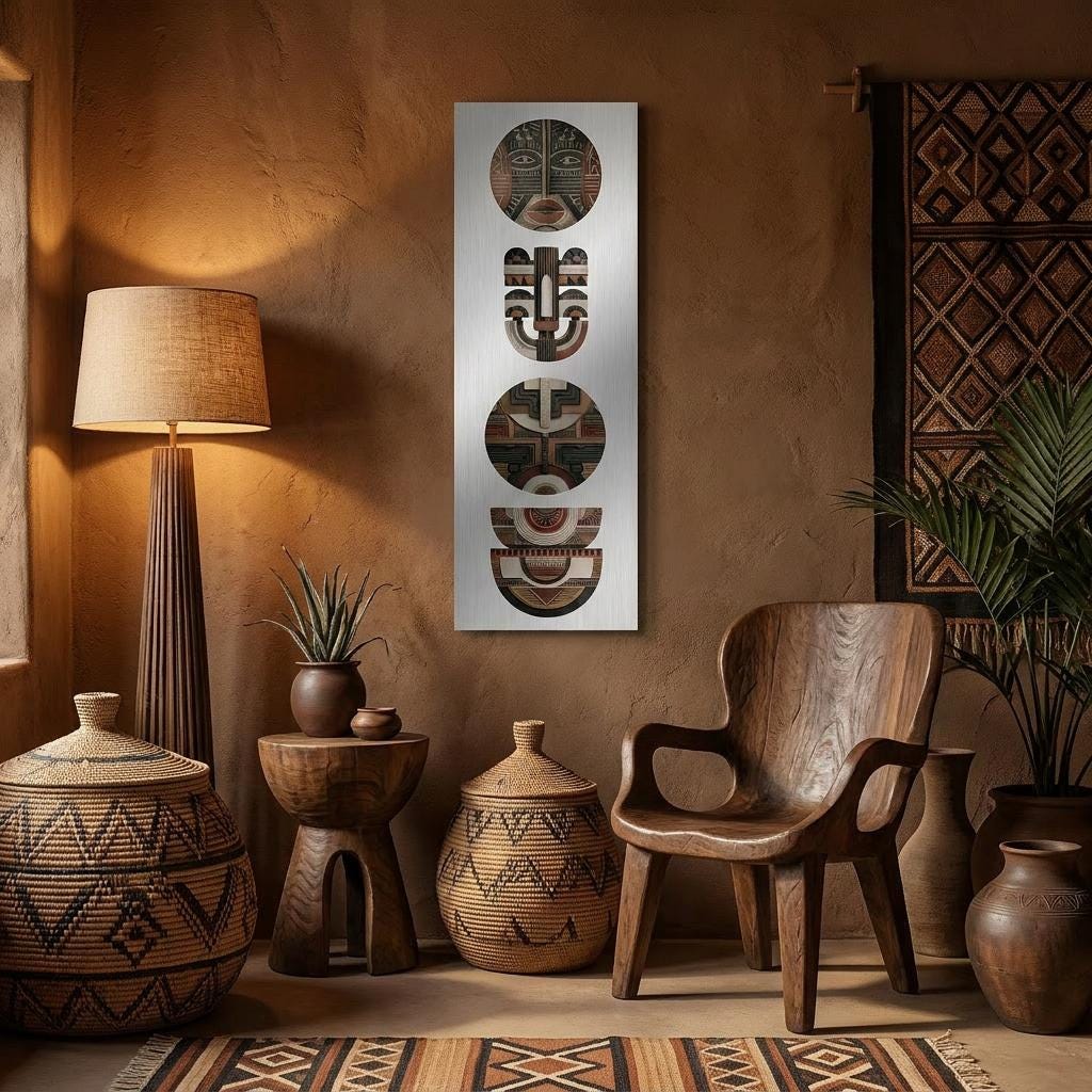 Yoruba Shield II Aluminum Print - African Heritage Wall Art, Modern Abstract Metal Decor, Terracotta Home Decor, Gift for Art Lovers