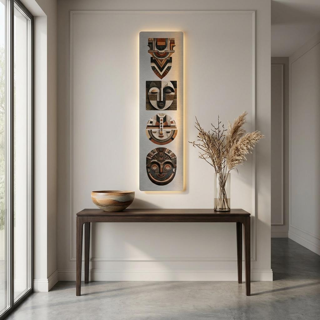 Yoruba Shield III Brushed Aluminum Print - Geometric African Wall Art, Modern Industrial Contemporary Cultural Symbolism, Metal Wall