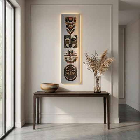 Yoruba Shield III Brushed Aluminum Print - Geometric African Wall Art, Modern Industrial Contemporary Cultural Symbolism, Metal Wall
