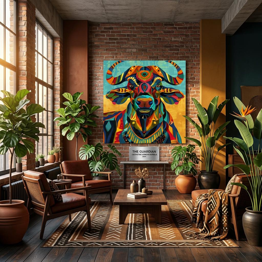 Serengeti African Buffalo — Vibrant Afro‑Pop Geometric Wall Art on Aluminum | Modern Safari Decor | Bold Colorful Wildlife Artwork