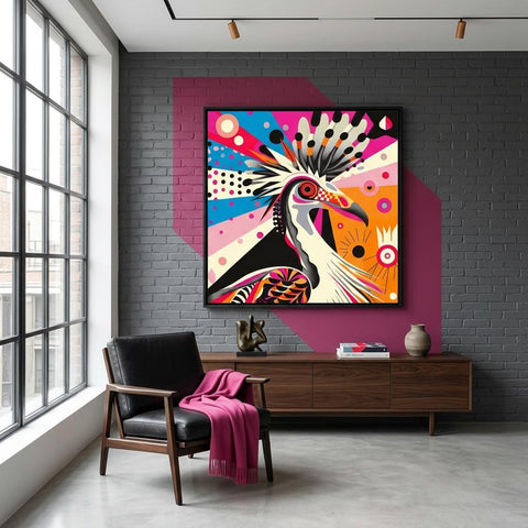 Serengeti Secretary Bird Aluminum Print | Afro-Pop Art | Wildlife Geometric Animal | Bold Neon Colors | Modern African Decor Gift