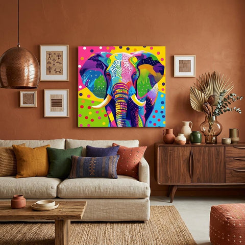 Serengeti Elephant Aluminum Print | Vibrant Afro-Pop Geometric Wall Art | Modern Metallic Home Decor | Unique African Wildlife Art Gift