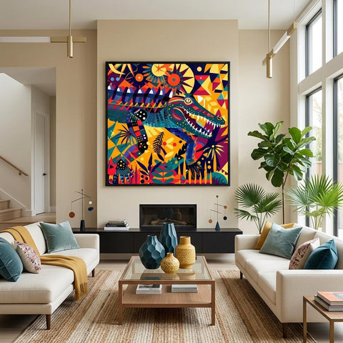 Serengeti Crocodile Afro-Pop Art Aluminum Print | Bold Neon Wildlife | Modern African Decor Gift | Unique Textured Metal Art
