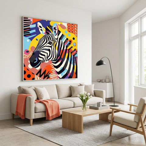 Serengeti Zebra Afro-Pop Art Aluminum Print | Bold Neon Wildlife Decor | Modern African Gift | Brushed Silver Finish