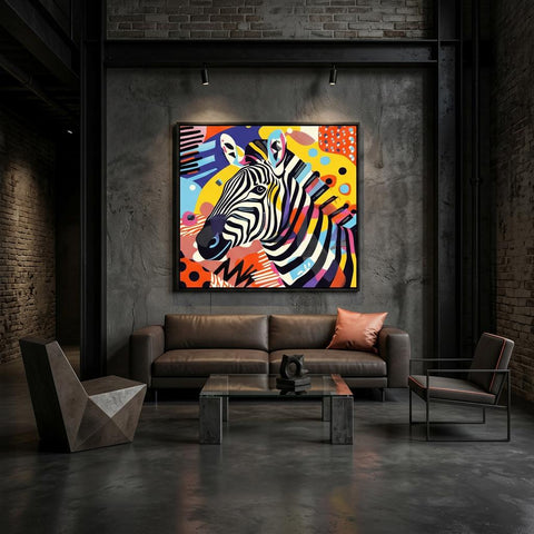 Serengeti Zebra Afro-Pop Art Aluminum Print | Bold Neon Wildlife Decor | Modern African Gift | Brushed Silver Finish