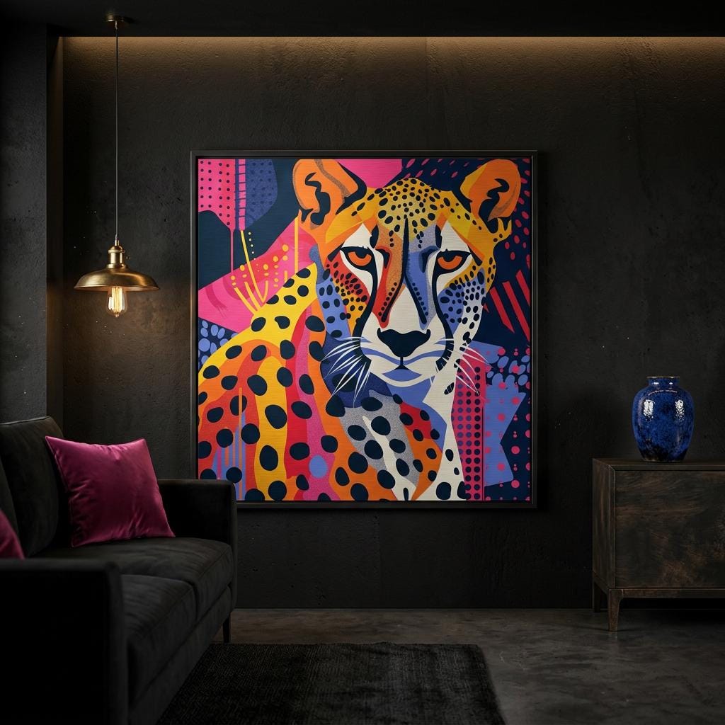 Serengeti Cheetah Afro-Pop Art Aluminum Print | Bold Neon Wildlife | Modern African Decor Gift | Unique Wall Art