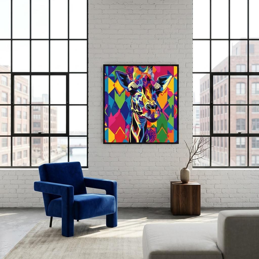 Serengeti Giraffe Afro-Pop Art Aluminum Print | Bold Neon Wildlife | Modern African Decor Gift | Textured Metallic Finish