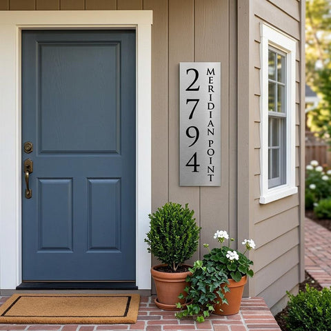 Custom 8x24 Wentworth Vertical Address Sign | Brushed Aluminum House Number Plaque | Modern Architectural | Personalized Metal Sign