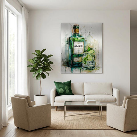 Absinthe Glow - A Spirited Collection Aluminum Art Print Modern Watercolor Vintage Bar Decor | Brushed Metal Wall Art Gift for Spirit Lovers