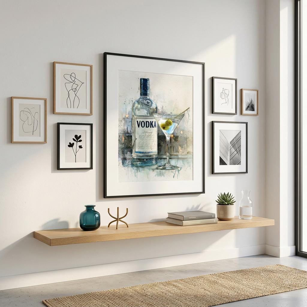 Vodka Chill - A Spirited Collection Brushed Aluminum Art Print - Modern Bar Cart Decor, Watercolor Style, Unique Metallic Wall Art Gift