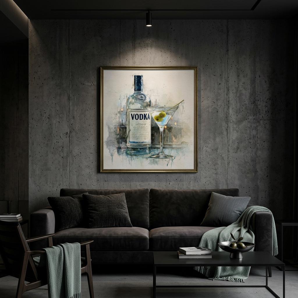Vodka Chill - A Spirited Collection Brushed Aluminum Art Print - Modern Bar Cart Decor, Watercolor Style, Unique Metallic Wall Art Gift