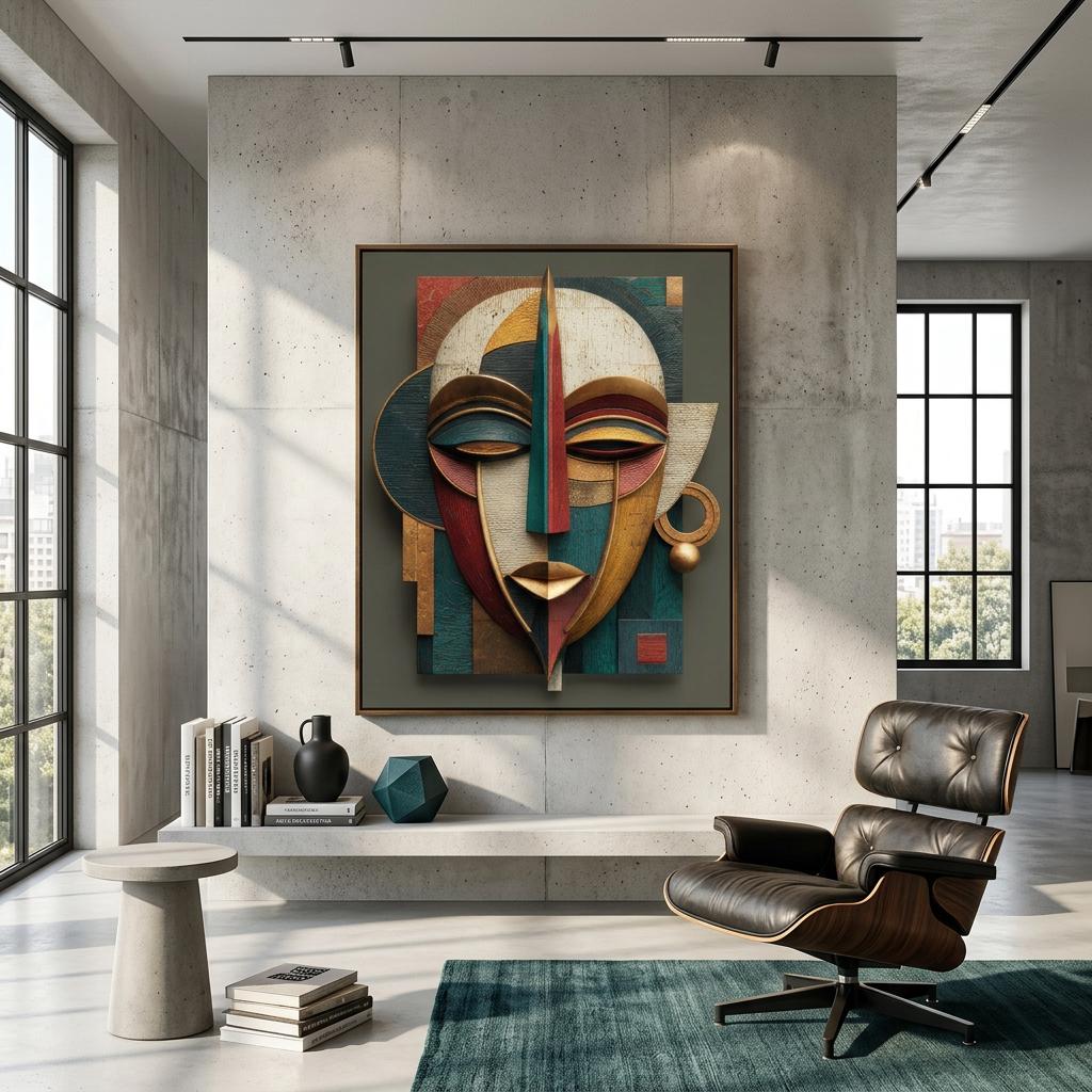 Ayo Rise Aluminum Print - Modern Yoruba Mask Wall Art, Minimalist African Decor, Joyful Spiritual Home Decor, Metallic Geometric Art Piece